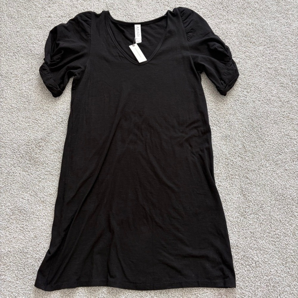 Anthropologie Amadi Puff Sleeve Tshirt Dress Womens‎ S Black Casual Cotton
